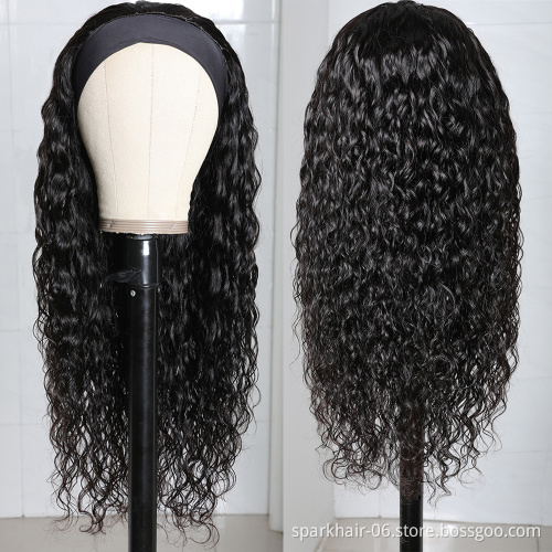 SPARK Bob Curly Short Curly Coily Afro Curl Wigs Half Wigs With Headband Attached Kinky Curly Human Hair Headband Wig